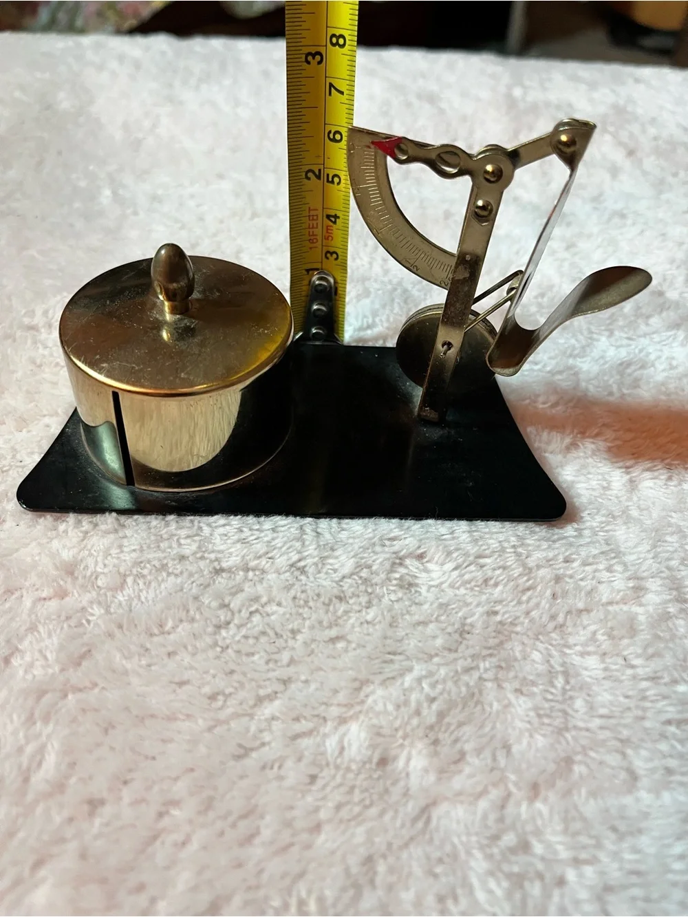 Vintage Metal Postal Letter Scale with Postage Stamp Roll Holder Dispenser Japan
